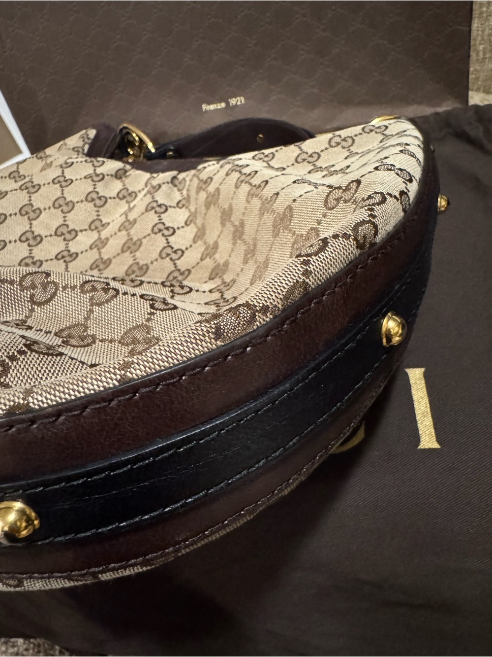 ❤️ Authentic Gucci GG Canvas & Leather Hobo Purse W/ Original Dust Bag & Box ❤️ - Picture 15 of 16